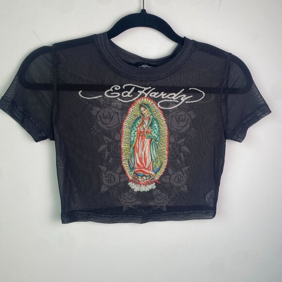 Ed Hardy Tops - Ed Hardy Womens Short Sleeve Mesh Crop Top Mary Size Small